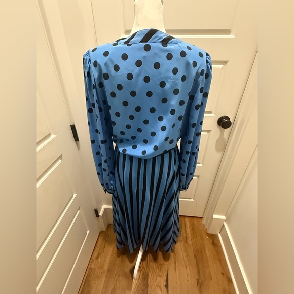 Vintage. Egon von Furstenberg. Polka Dot/Stripe Belted Shirt Dress. Blue/Black 8 - Picture 2 of 10